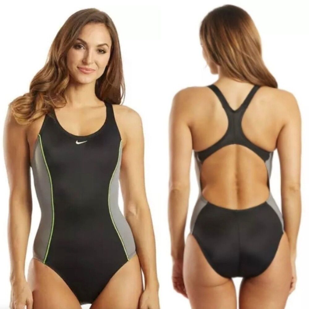 Nike Color-block One Piece Black Swimsuit Exposed Back M